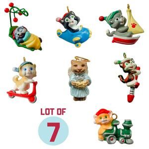Lot of 7 Vintage 1988–1992 Hallmark Keepsake Miniature Kittens/Kitty Ornaments